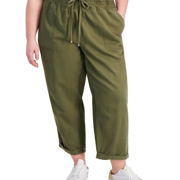 Tommy Hilfiger Womens Cuffed Twill Trouser Pants, Green, Plus Size 2X MSRP $90 - Picture 1 of 1